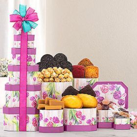 Floral Celebration: Gourmet Gift Tower