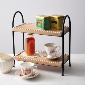 Two-Tier Beaded Wood and Metal Tray