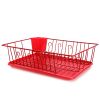 Megachef 17.5 Inch Red Dish Rack With 14 Plate Positioners And a Detachable Utensil Holder