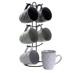 Elama Diamond Waves 6-piece 12 Oz. Mug Set With Stand, Assorted Colors