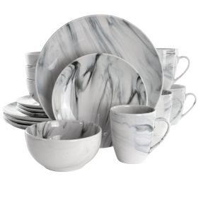 Elama Fine Marble 16 Piece Stoneware Dinnerware Set In Black And White