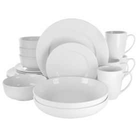 Elama Maisy 18 Piece Round Porcelain Dinnerware Set In White