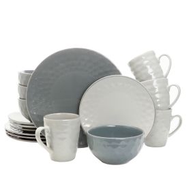 Elama Tahitian Pearl 16 Piece Stoneware Dinnerware Set In Slate And Stone Pearl