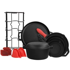 Megachef 12 Piece Round Preseasoned Cast Iron Cookware Set