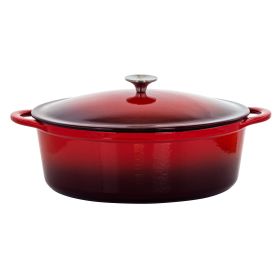 Megachef 7 Quarts Oval Enameled Cast Iron Casserole In Red