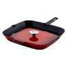 Megachef 11 Inch Square Enamel Cast Iron Grill Pan With Matching Grill Press In Red With Press