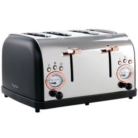 Megachef 4 Slice Wide Slot Toaster With Variable Browning In Black And Rose Gold