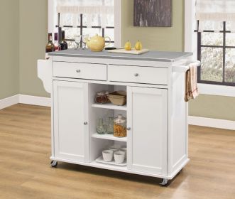 Kitchen Cart With Stainless Steel Top, Gray & White (Color: gray)