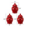 6 Inch Small Ginger Jar, Lidded, Porcelain, Bell Shape Set of 3, Red